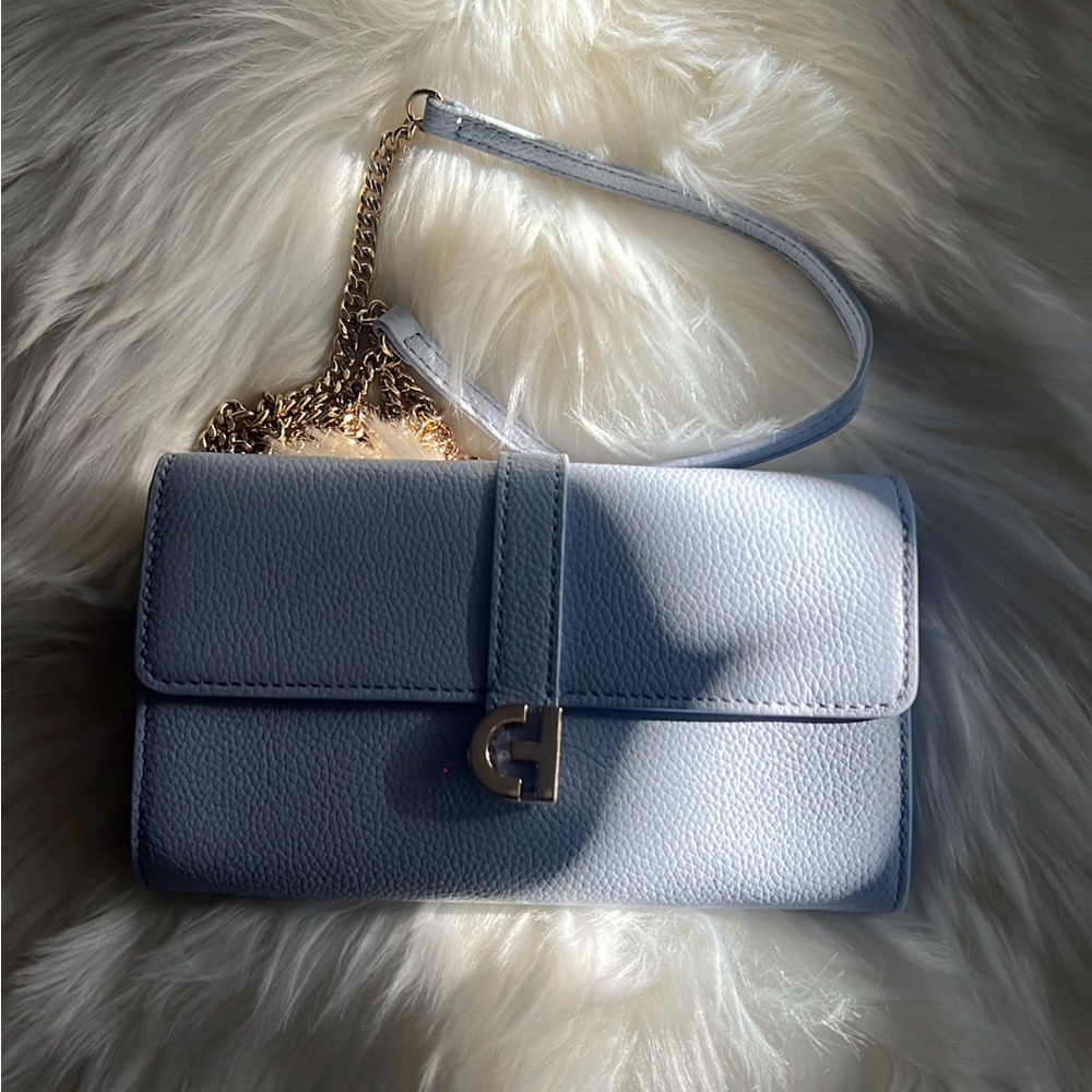Cole Hann Blue Pebble leather Long Wallet With Chain